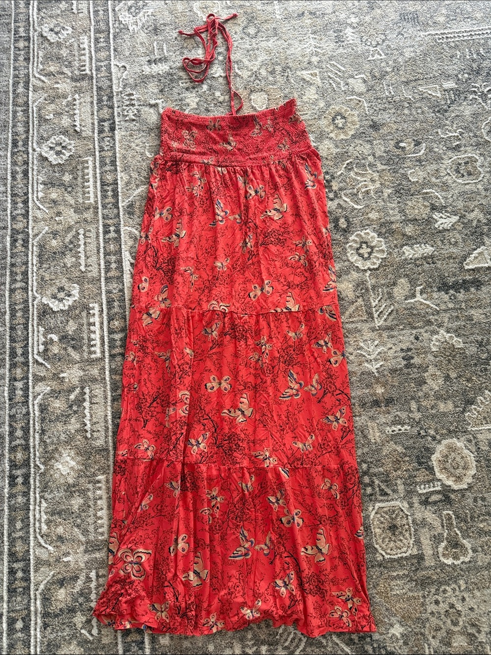 Coral Butterfly Tiered Maxi Dress in sz S
